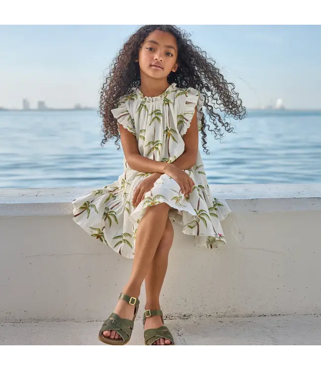 Pink Chicken Cream Palm Trees Harper Dress