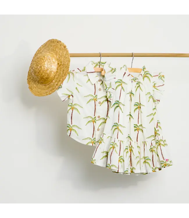 Pink Chicken Cream Palm Trees Jack Shirt