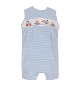 Petit Bebe Lt. Blue Stripe Knit Transportation Jon Jon