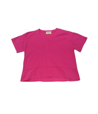 Tenly Dragon Fruit Cotton Jersey Boxy V Neck Hem Tee