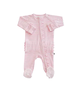 Sweet Bamboo Pink Stripe Ruffle Footie
