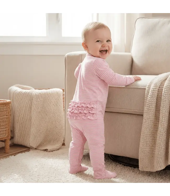 Sweet Bamboo Pink Stripe Ruffle Footie