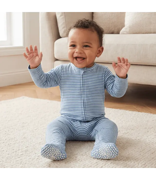Sweet Bamboo Blue Stripe Zip Footie