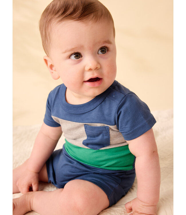 Naval Blue Color Block Romper