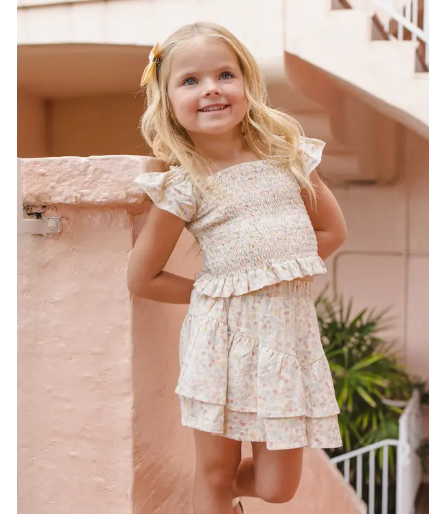 Rylee & Cru Ivory Summer Garden Tiered Mini Skirt