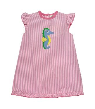 Luigi Pink/White Stripe Flutter Sleeve Seahorse Dress