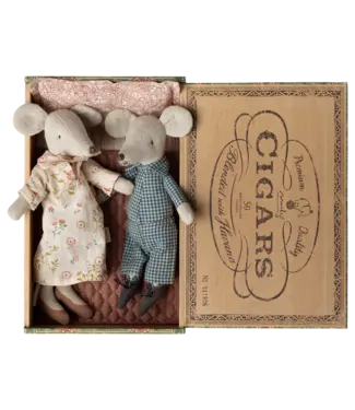 Maileg Grandma and Grandpa Mice in Cigarbox