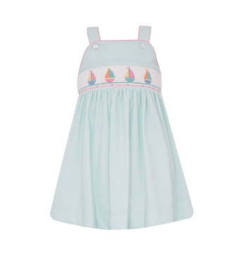 Petit Bebe Aqua Knit  Stripe Sailboats Strap Sundress