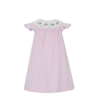 Petit Bebe Pink Knit Stripe Fish Angel Wing Bishop Dress with Insert