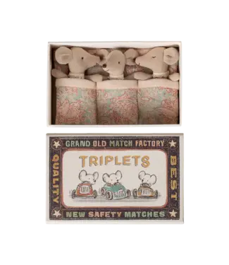 Maileg Triplets, Baby Mice in Matchbox - Checker
