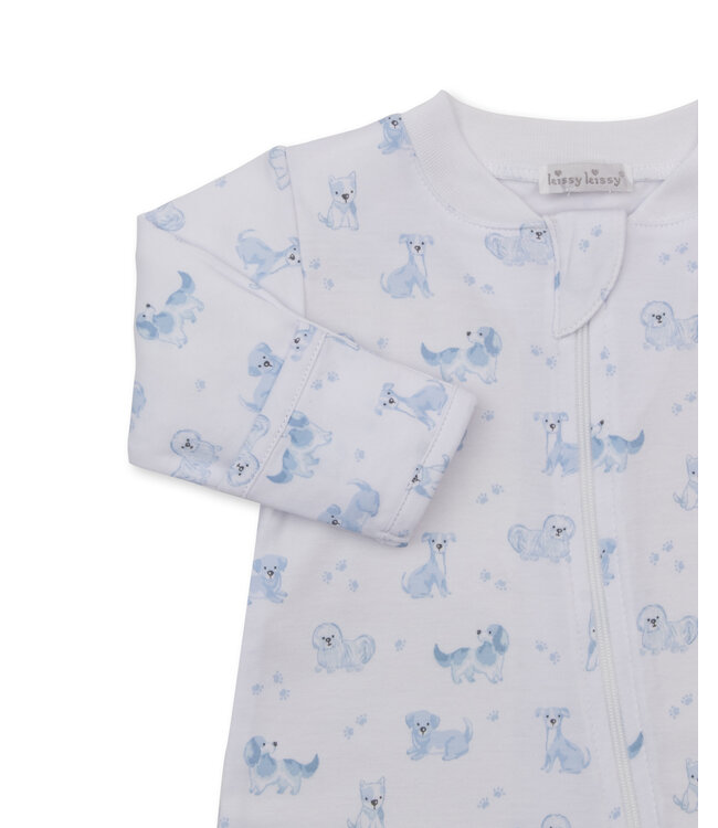 Light Blue Puppy Paws Zip Footie