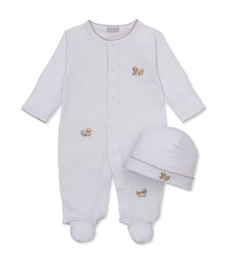 Kissy Kissy White/Brown Puppy Paws Footie & Hat Set