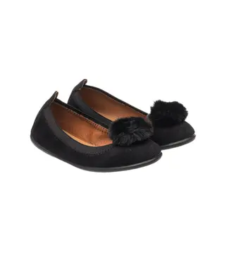 Elephantito Pom Pom Ballerina Suede Black Shoe