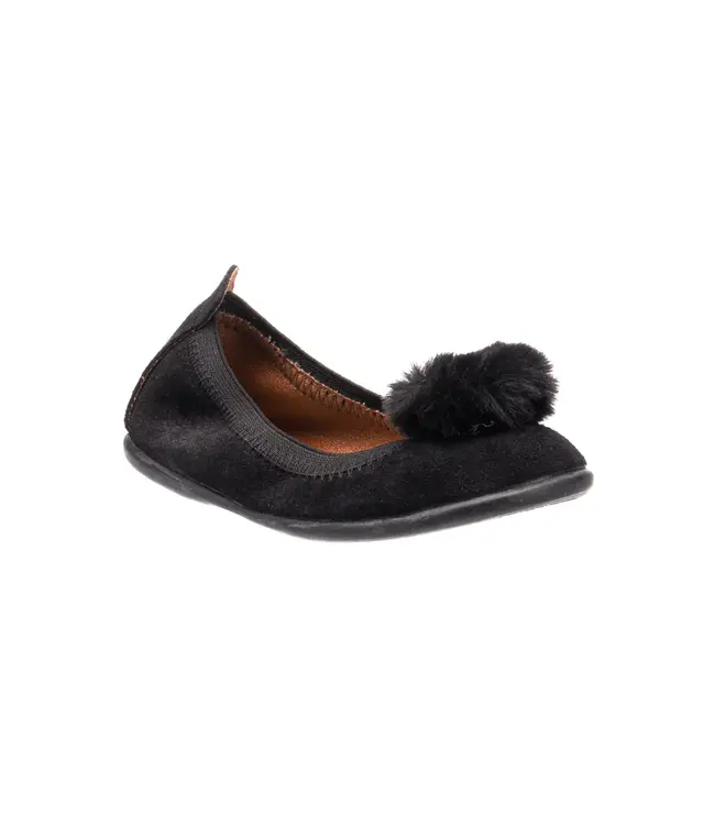 Pom Pom Ballerina Suede Black Shoe