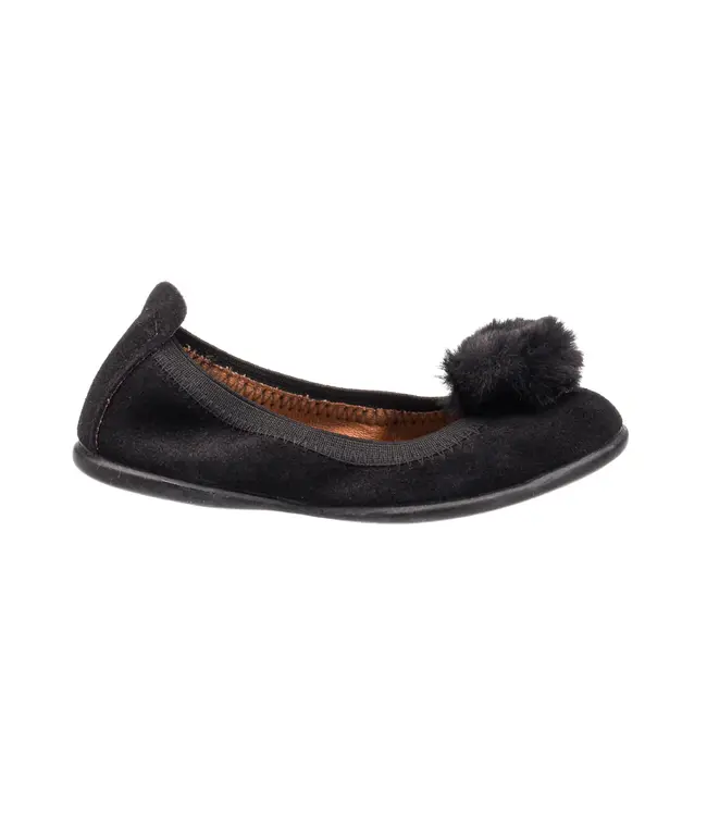 Pom Pom Ballerina Suede Black Shoe