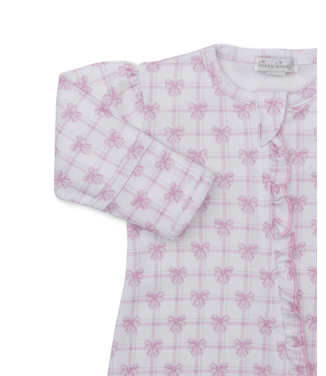 Kissy Kissy Pink Windowpane Bows Footie with Zip