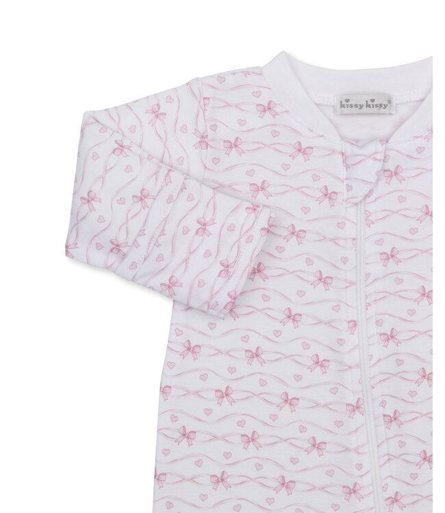 Pink Baby Bows Zip Footie