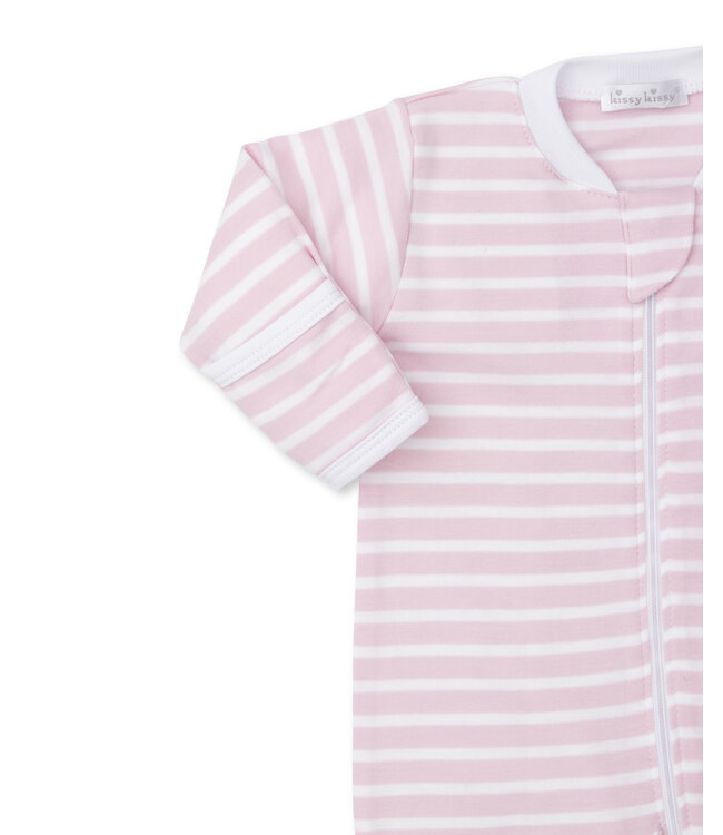 Kissy Kissy Pink Team Stripes Footie with Zip