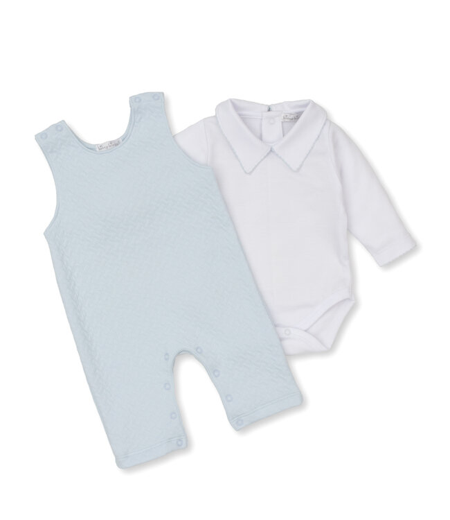 Kissy Kissy Light Blue & White Jacquard Overall Set