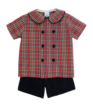 Bailey Boys Tartan with Navy Cord Dressy Short Set