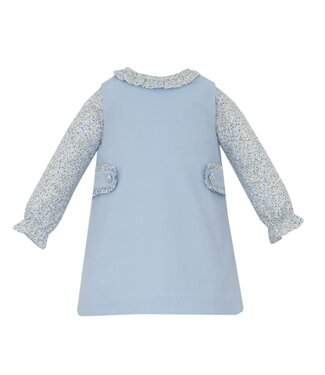 Petit Bebe Light Blue Corduroy Jumper with Blue Floral Blouse