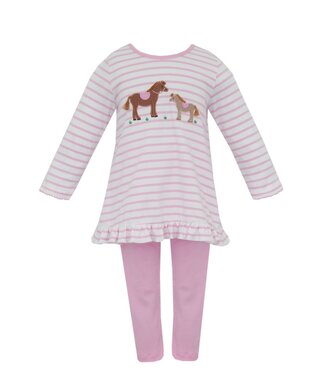 Claire & Charlie Pink Knit Stripe Horses Tunic Set with Pink Leggings