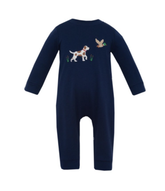 Claire & Charlie Navy Blue Knit Hunting Dog L/S Romper