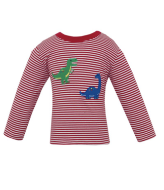Claire & Charlie Red Stripe Dinosaurs T-Shirt