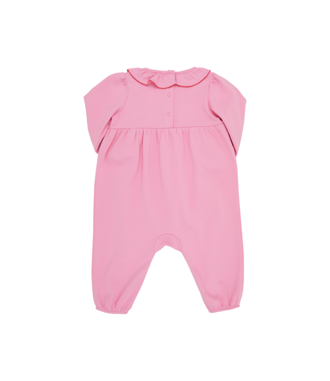 Hamptons Hot Pink with Wreath Embroidery Long Sleeve Ramona Ruffle Romper