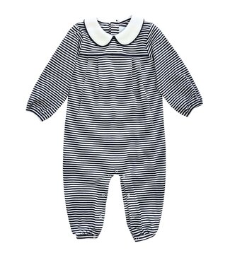 Little English Navy Stripe Pleated Peter Pan  Romper