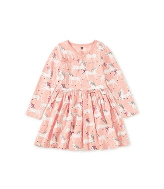 Tea Collection Royal Meadows Unicorns L/S Wrap Neck Dress