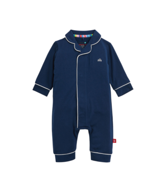 Magnetic Me Navy Pant Coverall Romper with Piping