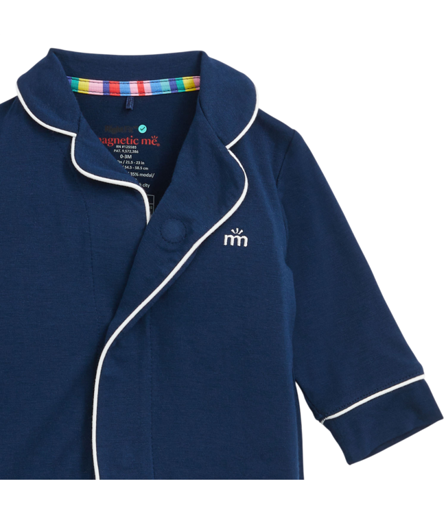 Navy Pant Coverall Romper with Piping