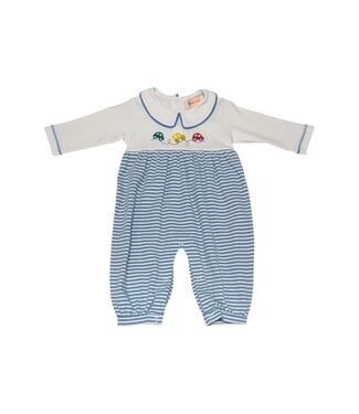 Luigi Blue/White Stripe Romper with Cars
