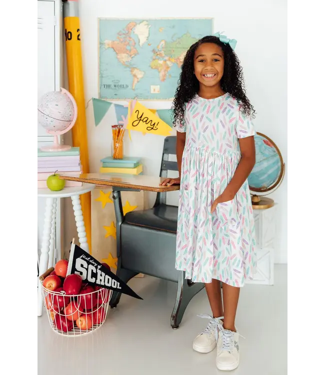 Mila & Rose Color Crayons S/S Pocket Twirl Dress