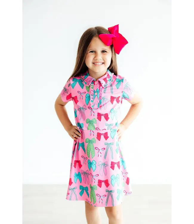 Pink Twirls & Ties S/S Polo Dress
