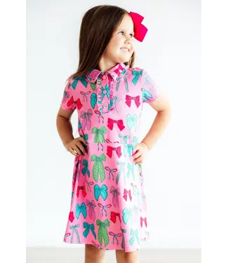 Mila & Rose Pink Twirls & Ties S/S Polo Dress