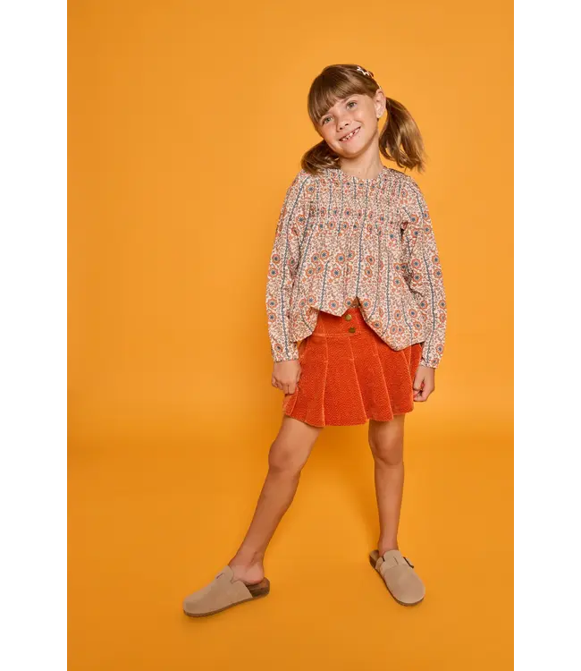 Rust Herringbone Corduroy Pleated Skort