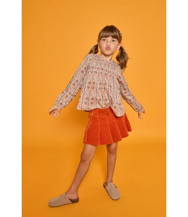 Rust Herringbone Corduroy Pleated Skort