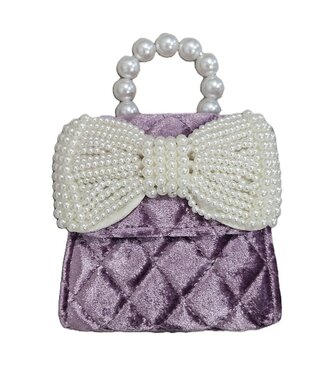 ML Fashion Quilted Velvet Purse with Pearl Bow & Handle