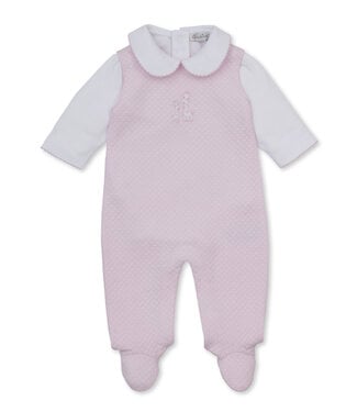 Kissy Kissy Pink/White Giraffe Laughs Jacquard Overall Set
