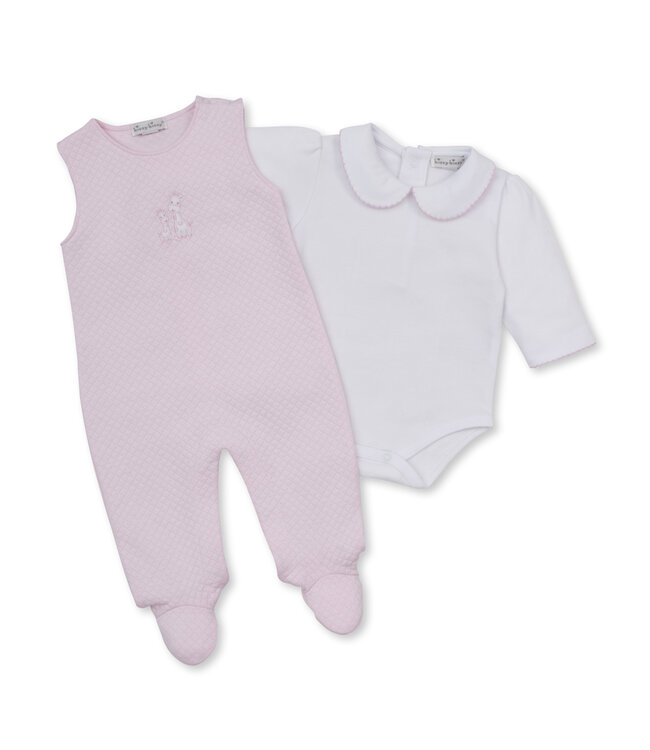 Pink/White Giraffe Laughs Jacquard Overall Set
