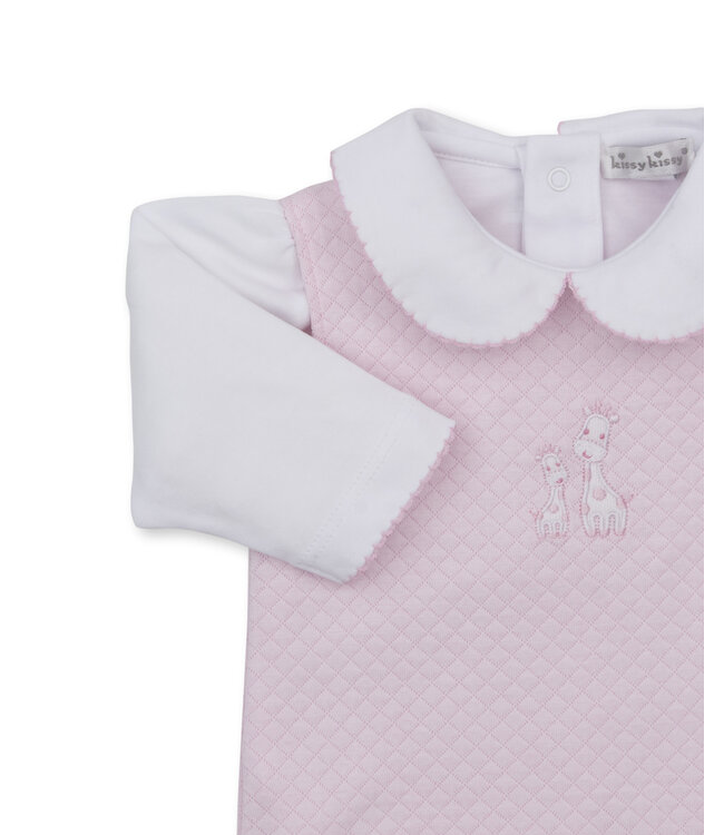 Pink/White Giraffe Laughs Jacquard Overall Set