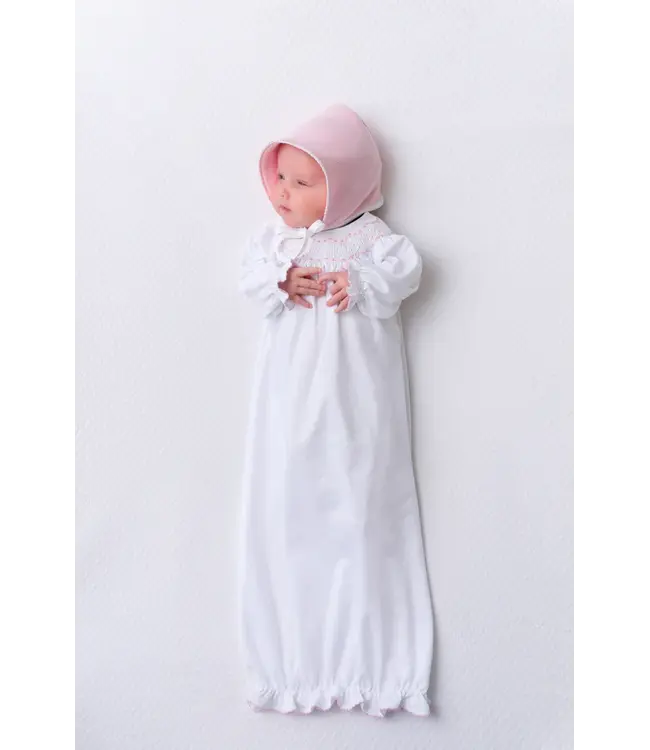 Worth Ave. White/Pink Sweetly Smocked Greeting Gown