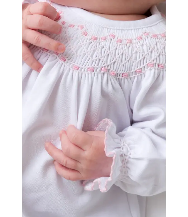 Worth Ave. White/Pink Sweetly Smocked Greeting Gown