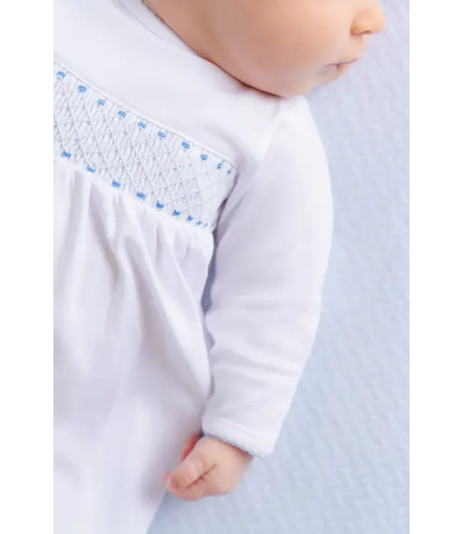 Worth Ave. White/Blue Sweetly Smocked Greeting Gown