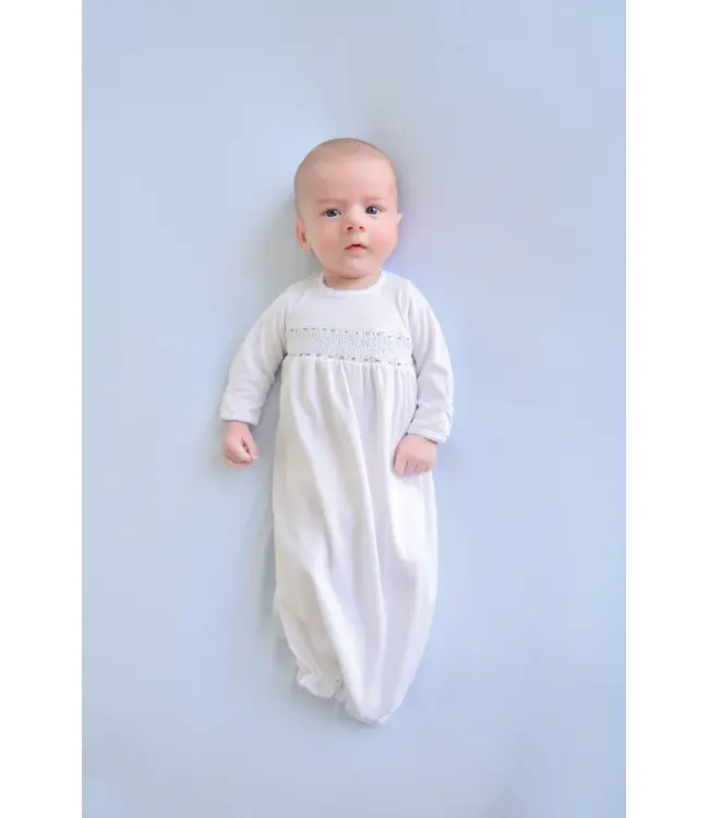 Worth Ave. White/Blue Sweetly Smocked Greeting Gown