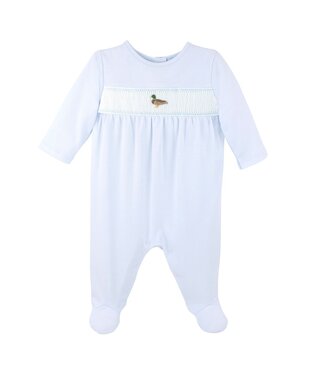 LydaBaby Light Blue Duck By The Lake Smocked Footie