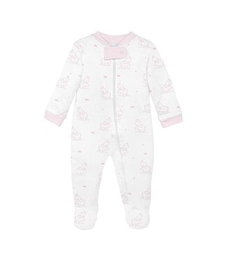 LydaBaby White & Pink Baby Elephant Girl Zip Footie