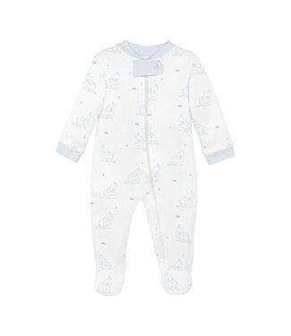 LydaBaby White & Blue Baby Elephant Boys Zip Footie
